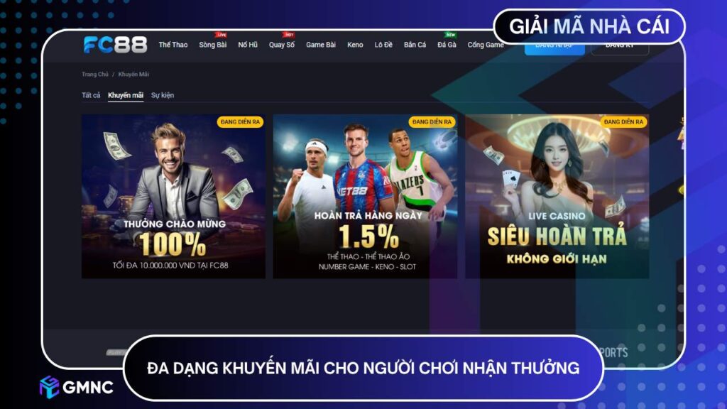 Đa dạng khuyến mãi cho người chơi nhận thưởng