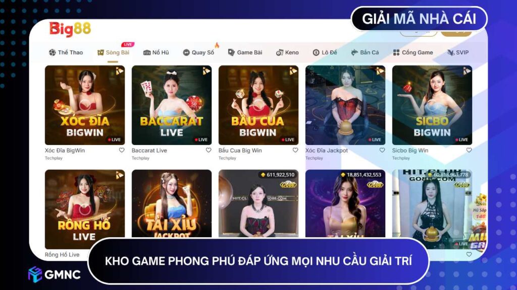 Kho game phong phú đáp ứng mọi nhu cầu giải trí