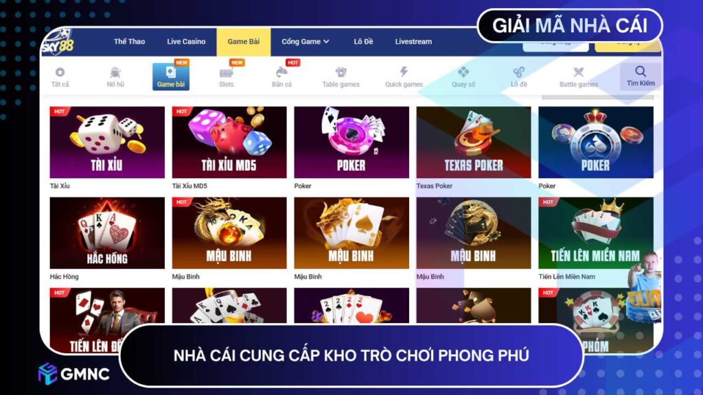 Nhà cái cung cấp kho trò chơi phong phú