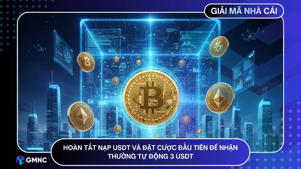 Hoàn tất nạp USDT và đặt cược đầu tiên để nhận thưởng tự động 3 USDT