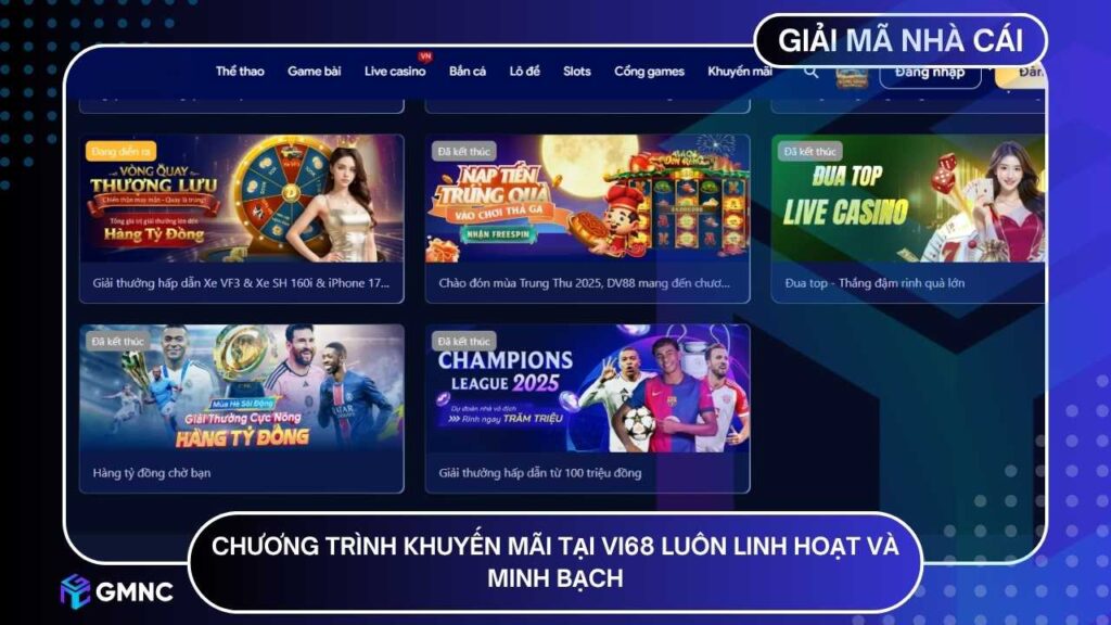 Hệ thống ưu đãi tại VI68 được chia rõ theo từng nhóm người chơi