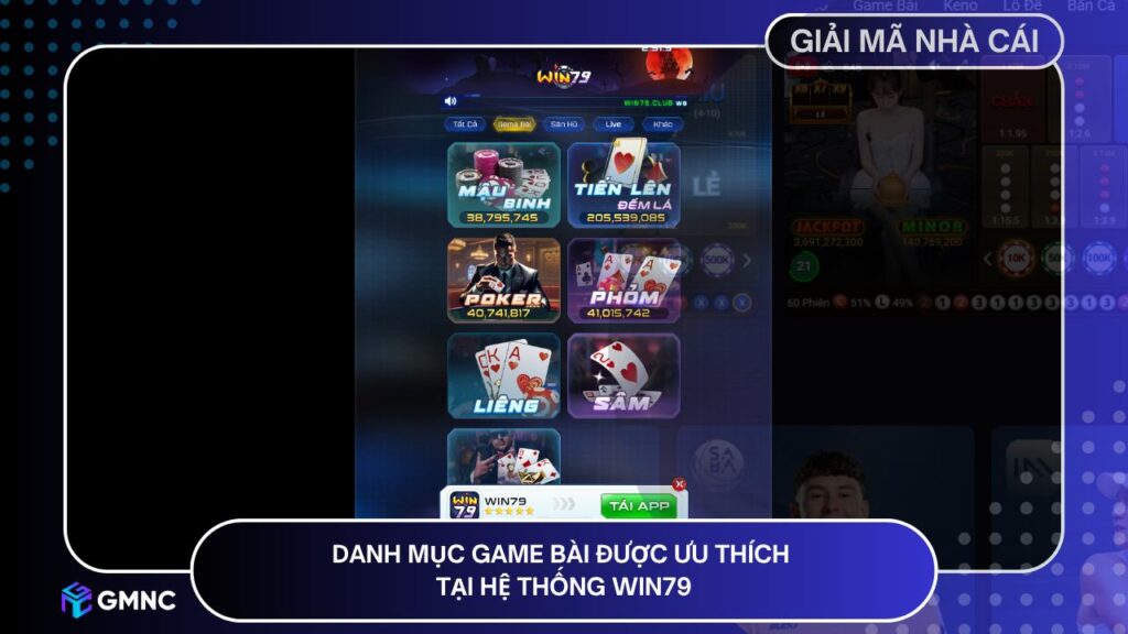 Danh mục game bài được ưu thích tại hệ thống Win79
