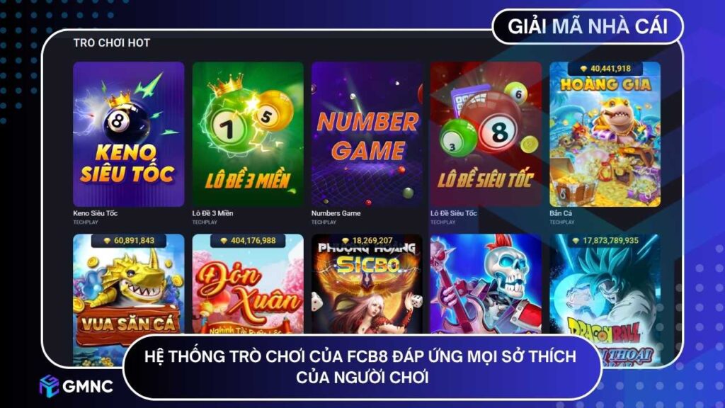 Hệ thống trò chơi của FCB8 đáp ứng mọi sở thích của người chơi