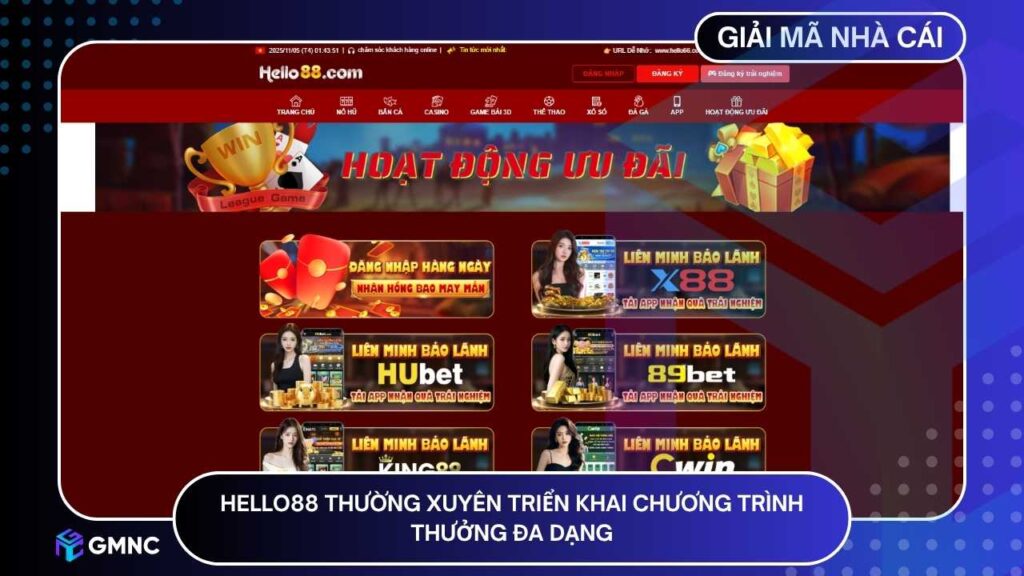 HELLO88 thường xuyên triển khai chương trình thưởng đa dạng