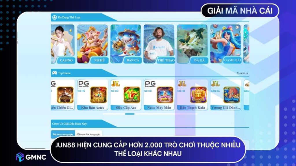 JUN88 hiện cung cấp hơn 2.000 trò chơi thuộc nhiều thể loại khác nhau