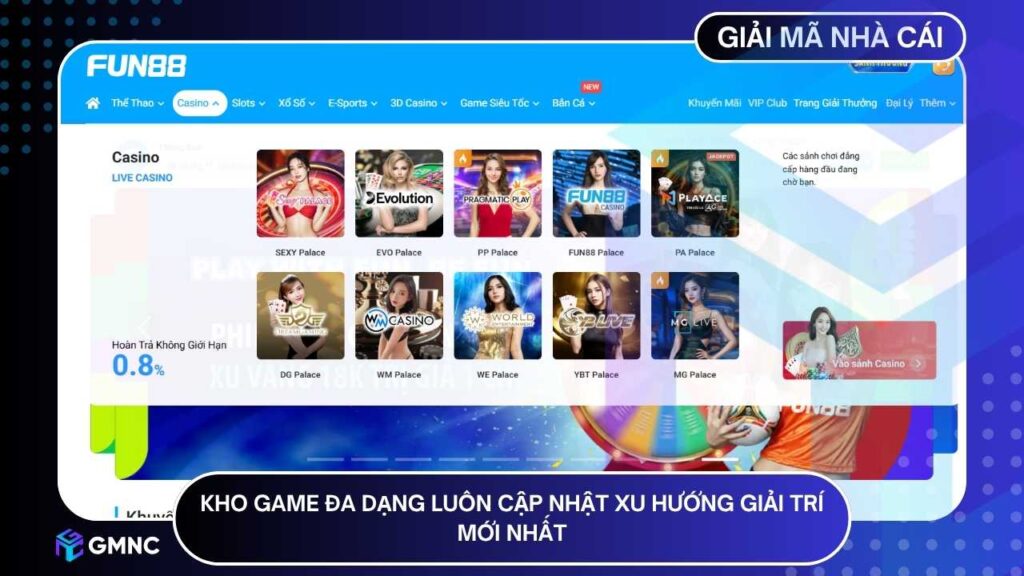 FUN88 là một trong số ít nhà cái sở hữu hơn 2.000 game thuộc nhiều thể loại khác nhau