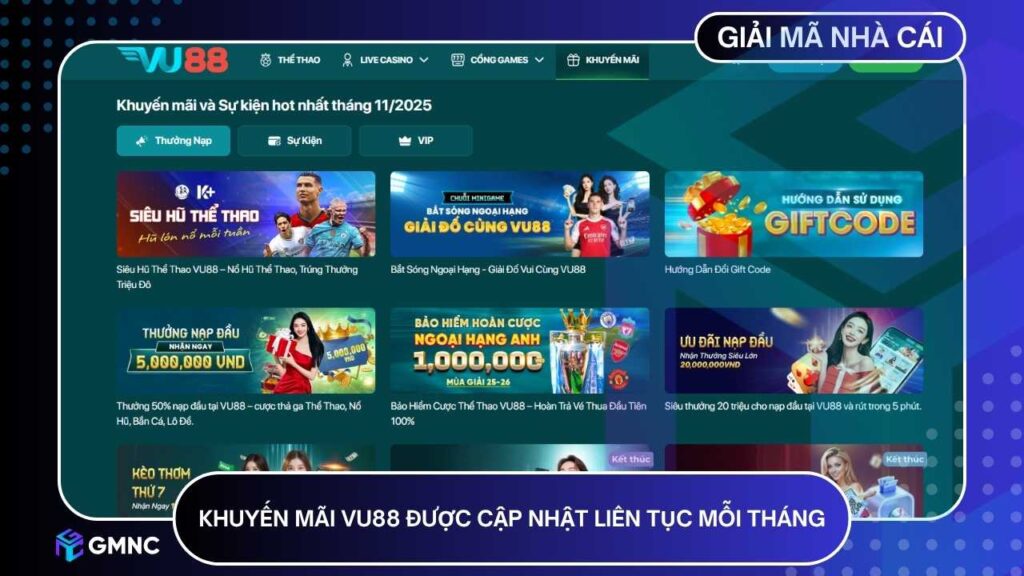 Chương trình khuyến mãi luôn VU88 được cập nhật liên tục mỗi tháng