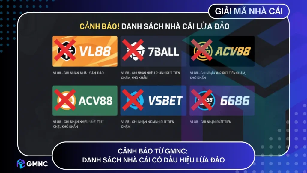 Danh sách cảnh cáo các NHÀ CÁI LỪA ĐẢO từ GMNC giúp bạn tránh xa rủi ro tiềm ẩn