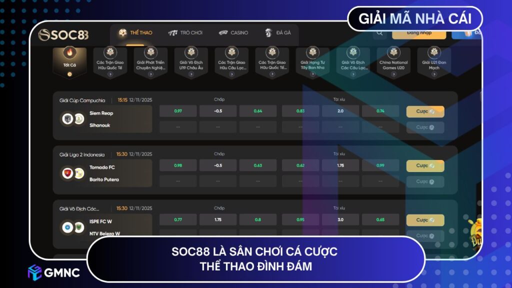 SOC88 là sân chơi cá cược thể thao đình đám