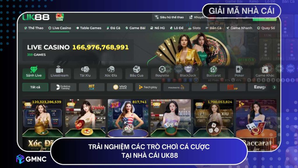 Trải nghiệm các trò chơi cá cược tại nhà cái UK88