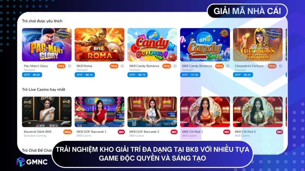 Trải nghiệm kho giải trí đa dạng tại BK8 với nhiều tựa game độc quyền và sáng tạo