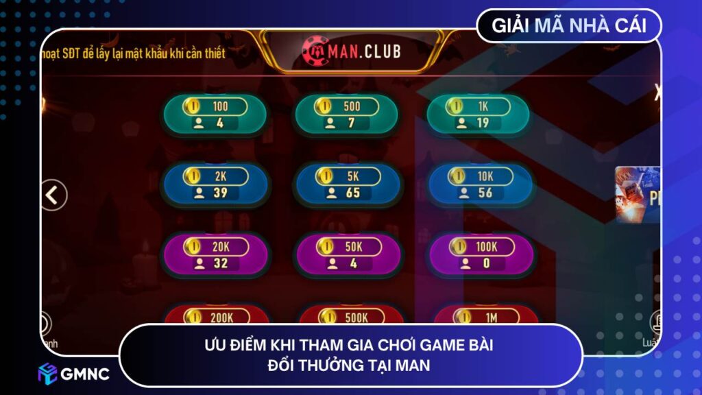 Ưu điểm khi tham gia chơi game bài đổi thưởng tại MAN