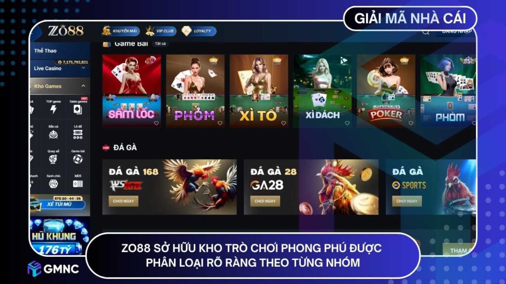 ZO88 sở hữu kho trò chơi phong phú được phân loại rõ ràng theo từng nhóm