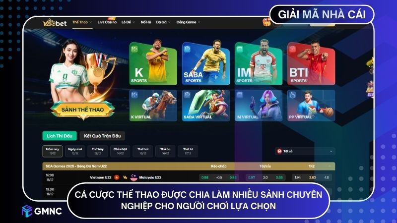 Cá cược thể thao được chia làm nhiều sảnh chuyên nghiệp cho người chơi lựa chọn