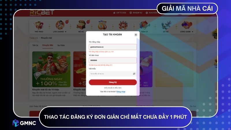 Thao tác đăng ký đơn giản chỉ mất chưa đầy 1 phút